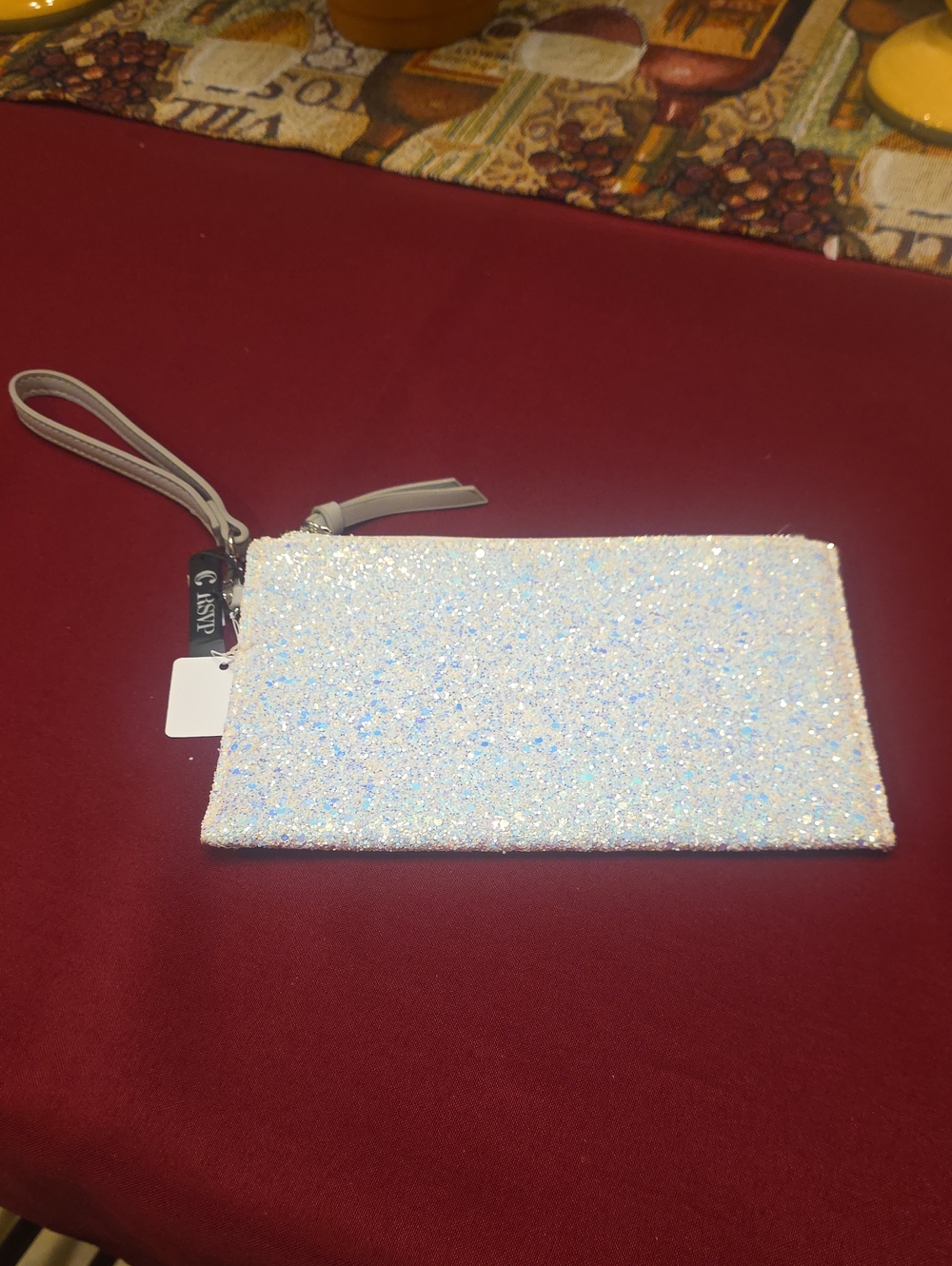 RSVP Iridescent White Glitter Wristlet Clutch